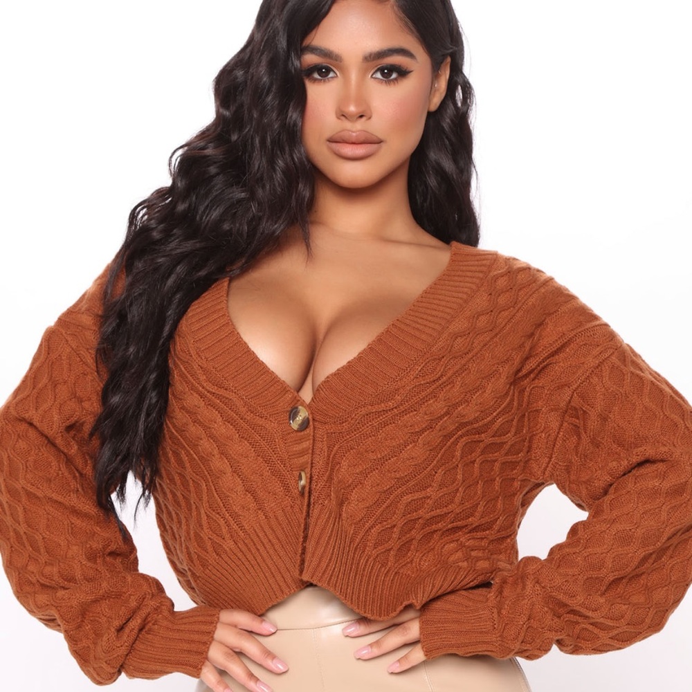 Cognac Cable Knit Cardigan